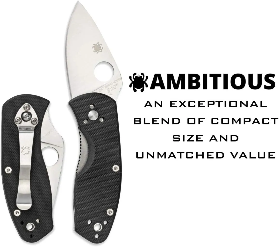 Spyderco Ambitious Value Knife with 2.31" Stainless Steel Blade and Durable Black G-10 Handle - PlainEdge - C148GP