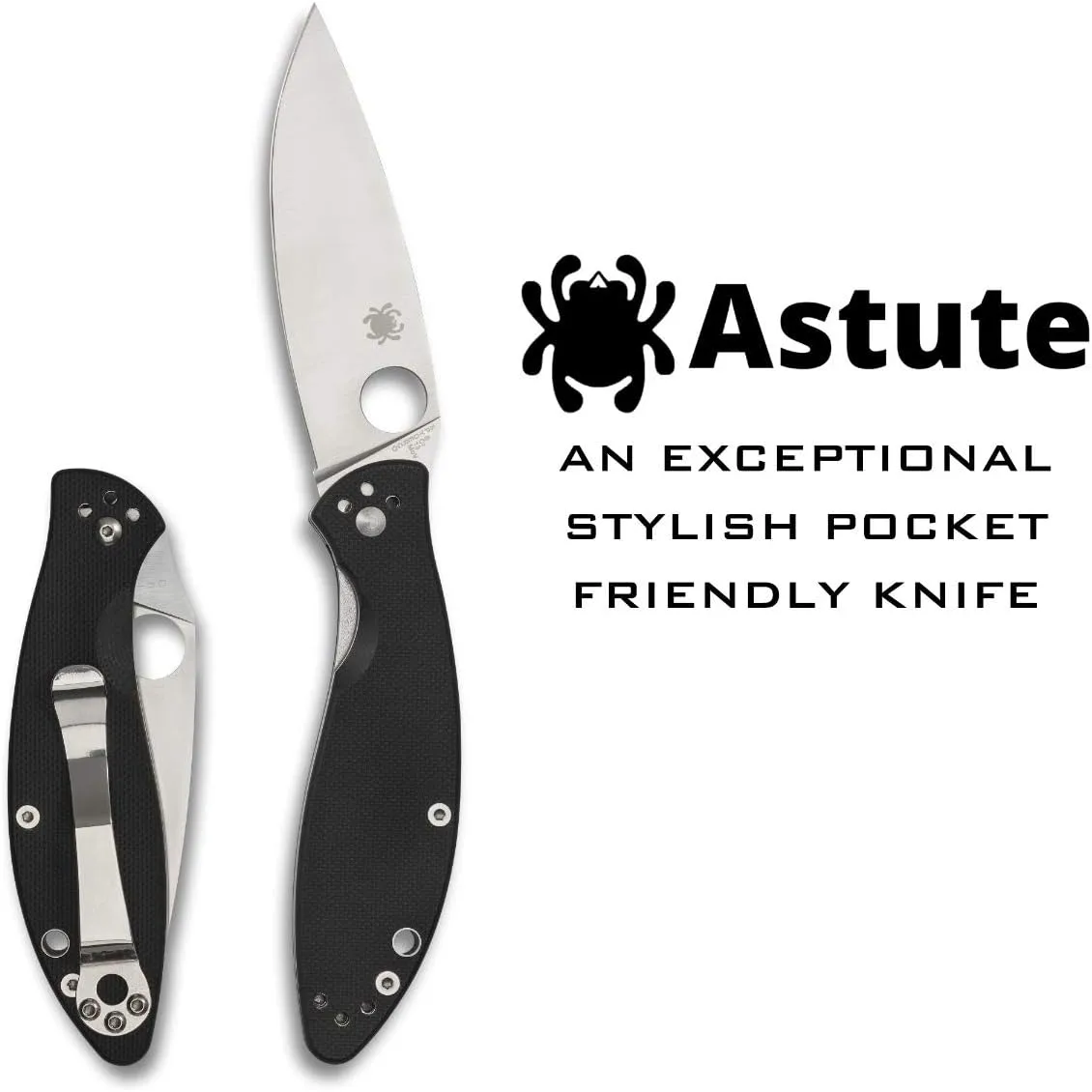 Spyderco Astute Value Knife with 3.02" Stainless Steel Blade and Durable Black G-10 - PlainEdge - C252GP