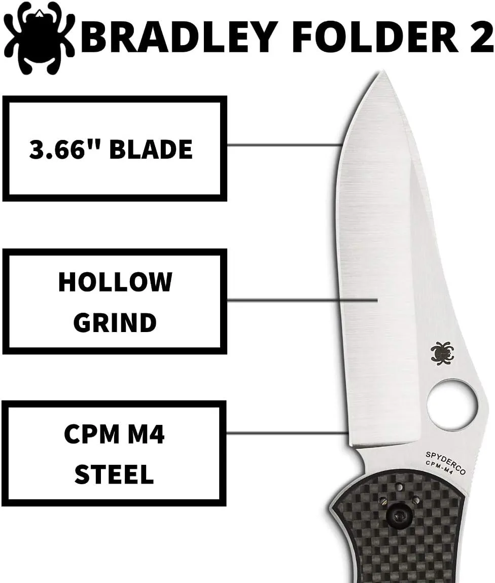 Spyderco Bradley Folder 2 Specialty Knife with 3.66" CPM M4 Premium Steel Blade and Black Carbon Fiber Laminate Handle