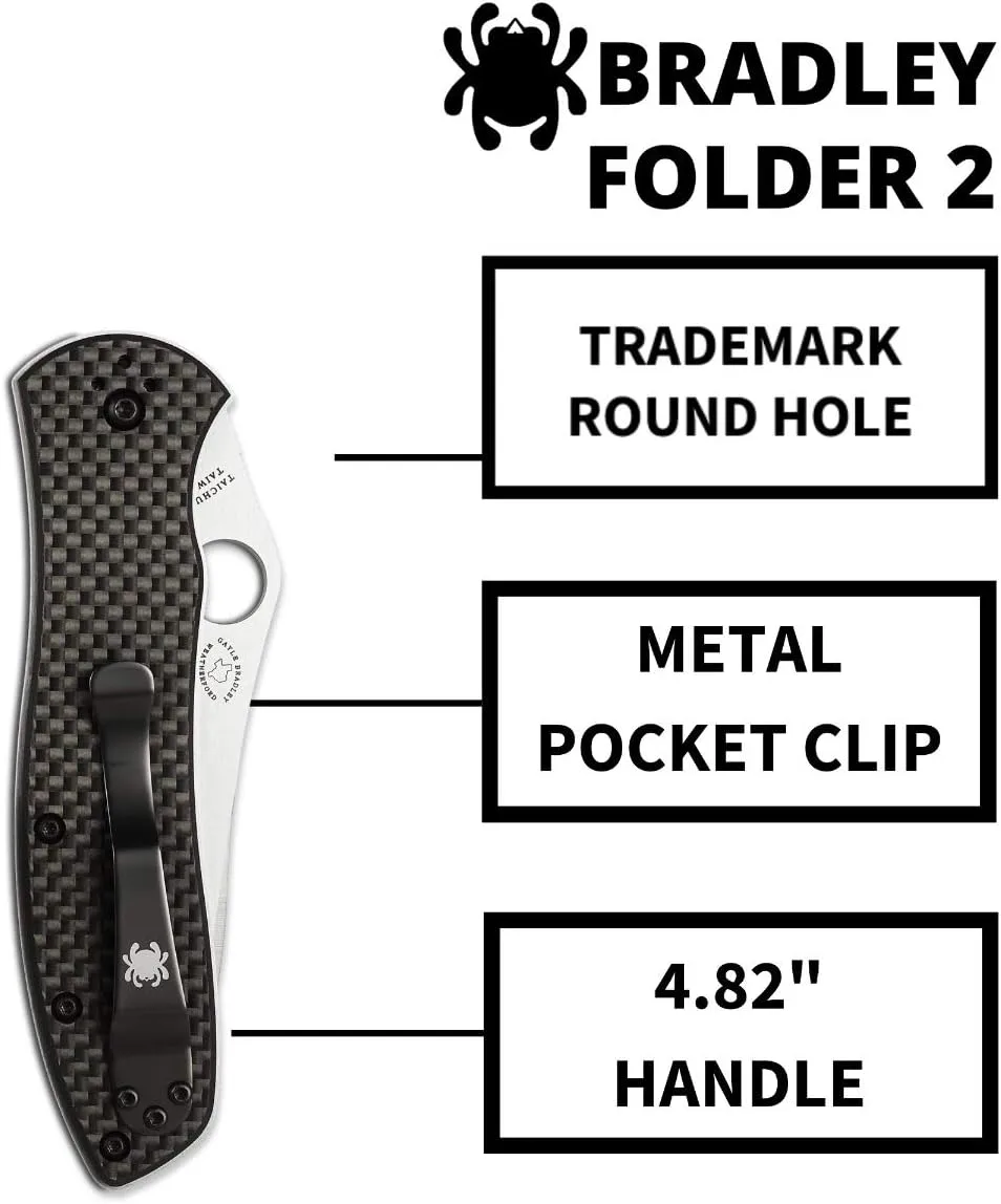 Spyderco Bradley Folder 2 Specialty Knife with 3.66" CPM M4 Premium Steel Blade and Black Carbon Fiber Laminate Handle