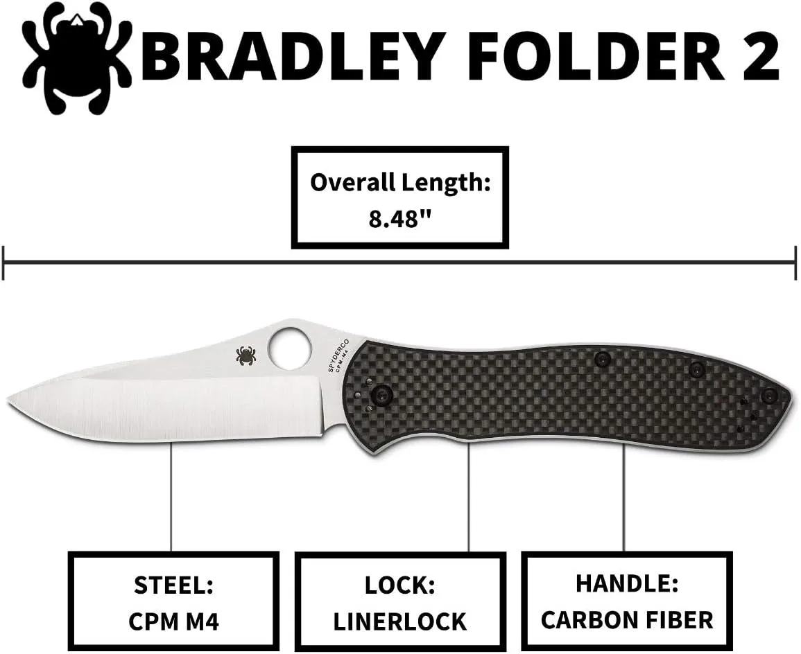 Spyderco Bradley Folder 2 Specialty Knife with 3.66" CPM M4 Premium Steel Blade and Black Carbon Fiber Laminate Handle