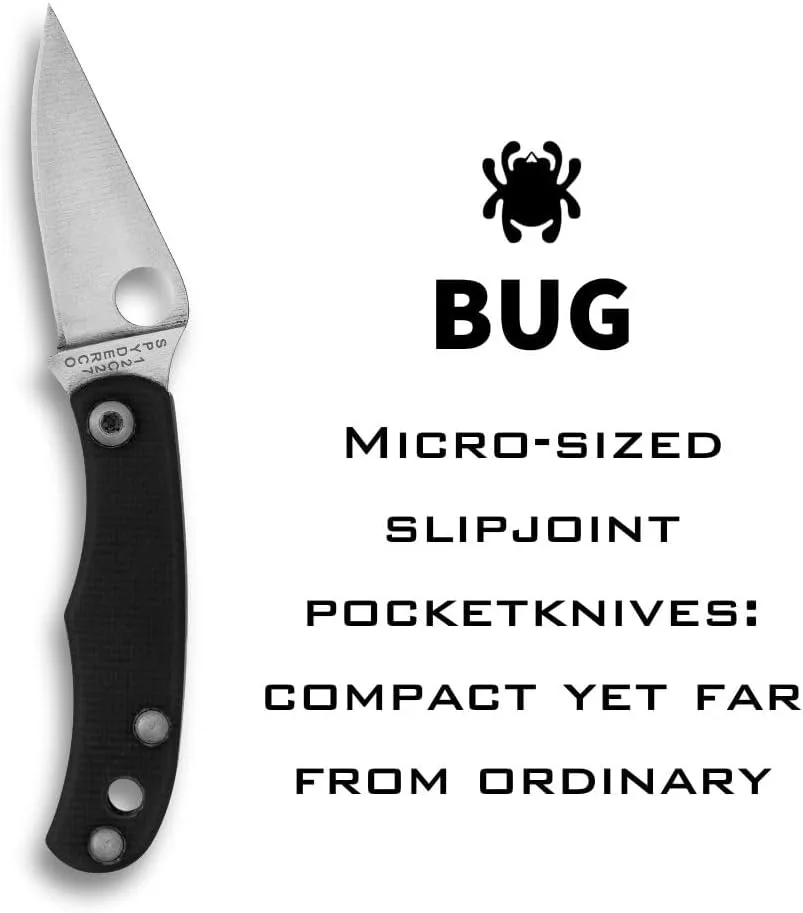 Spyderco Bug Micro-Sized Slipjoint Knife with 1.27 Inch 12C27 Steel Blade and Durable G-10 Black Handle - PlainEdge