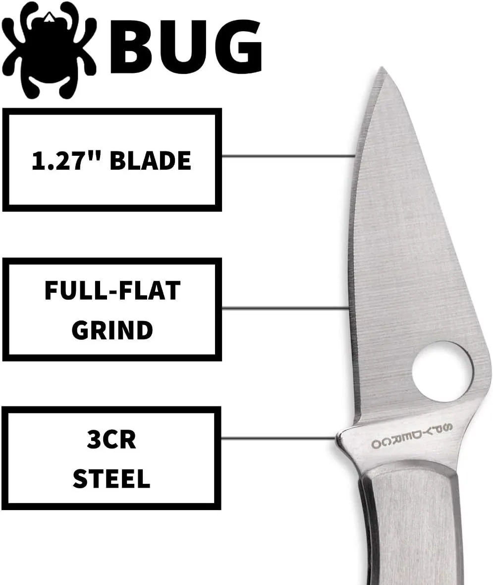 Spyderco Bug Non-Locking Knife with 1.27" 3CR Steel Blade and Durable Stainless Steel Handle - PlainEdge - C133P