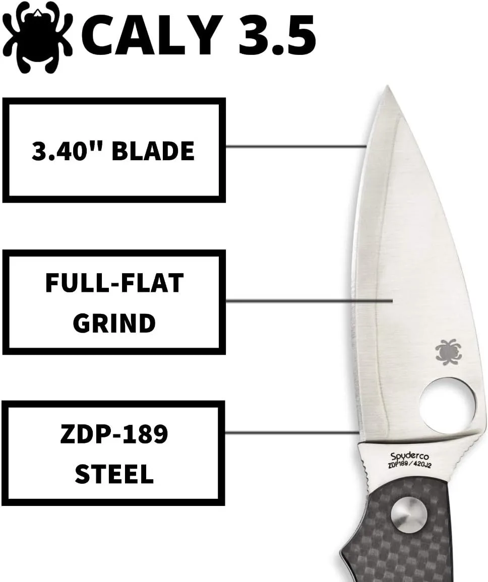 Spyderco Caly Prestige Knife with 3.40" ZDP-189 Stainless Steel Blade and Black Carbon Fiber Handle - PlainEdge - C144CFPE