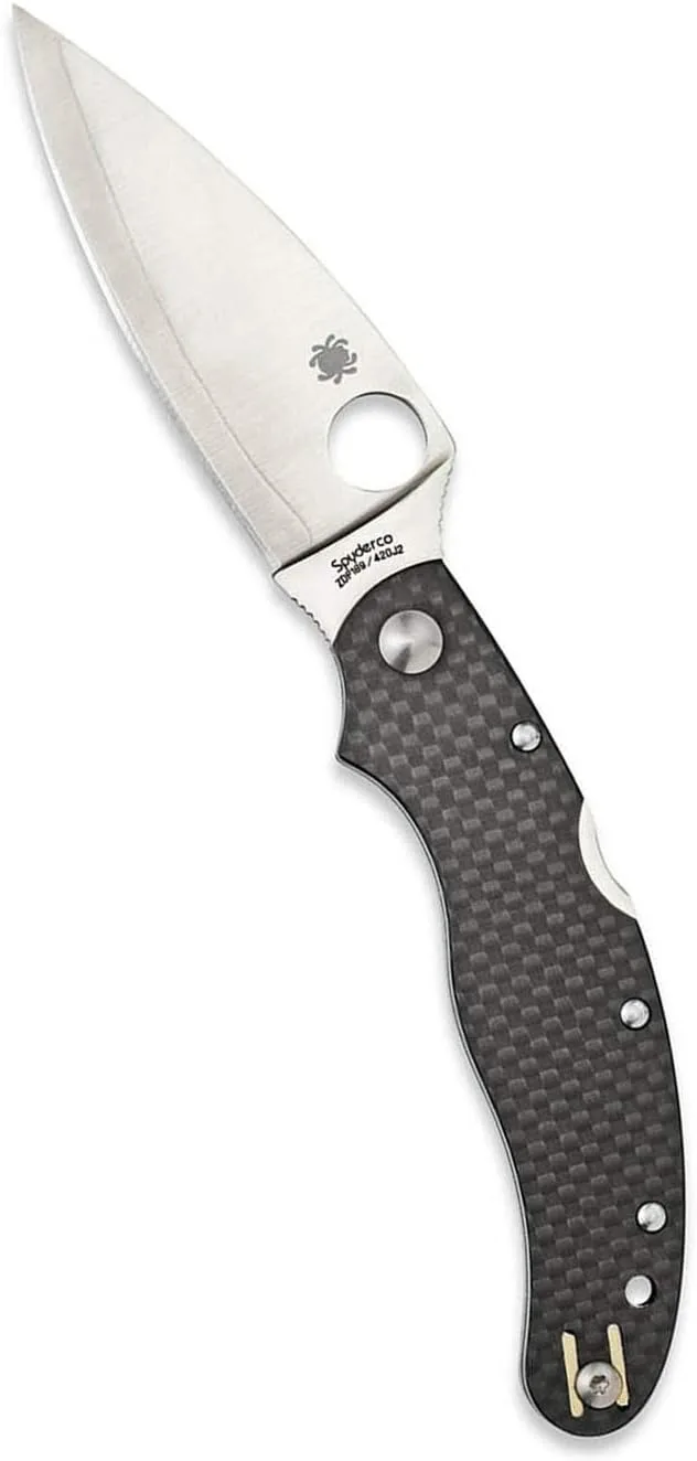 Spyderco Caly Prestige Knife with 3.40" ZDP-189 Stainless Steel Blade and Black Carbon Fiber Handle - PlainEdge - C144CFPE