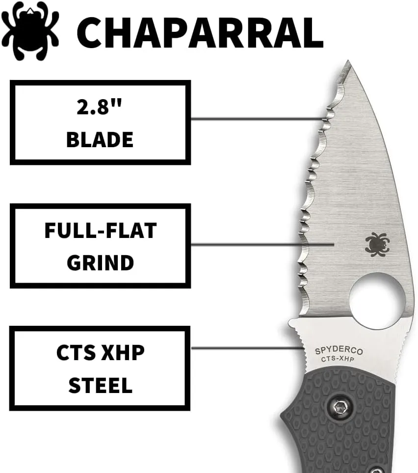 Spyderco Chaparral Folding Utility Pocket Knife with 2.8 Inch CTS XHP Stainless Steel Blade and Gray FRN Handle
