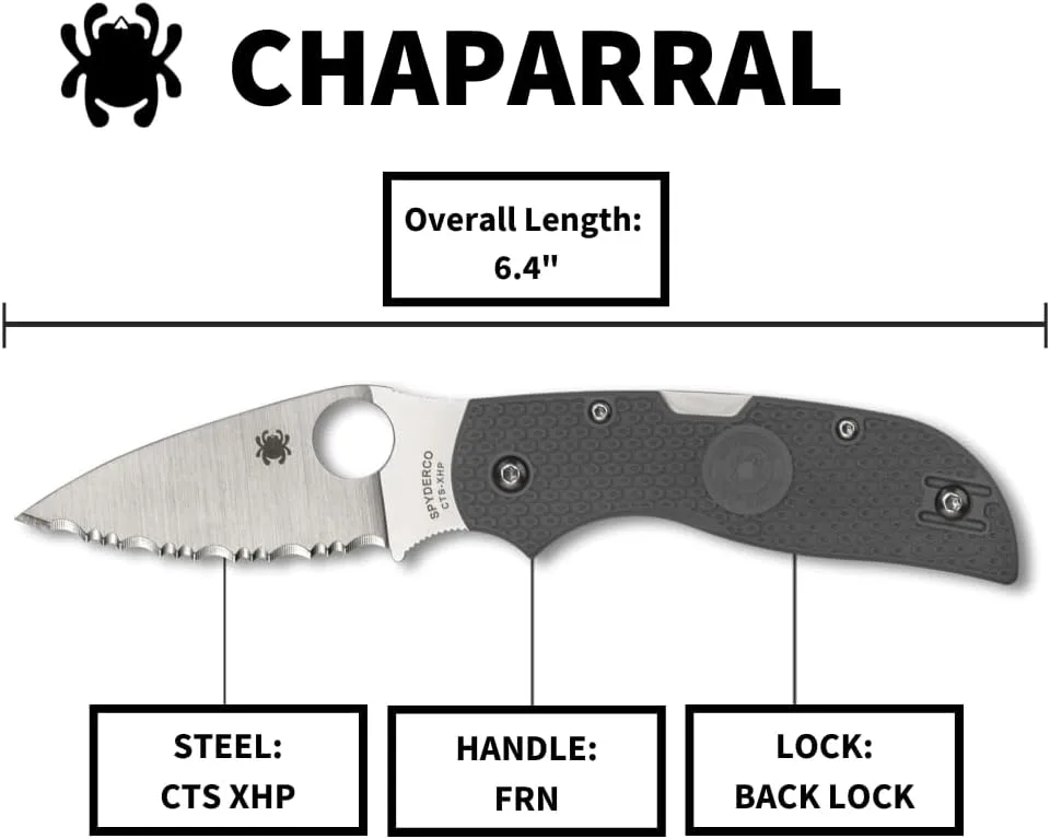 Spyderco Chaparral Folding Utility Pocket Knife with 2.8 Inch CTS XHP Stainless Steel Blade and Gray FRN Handle
