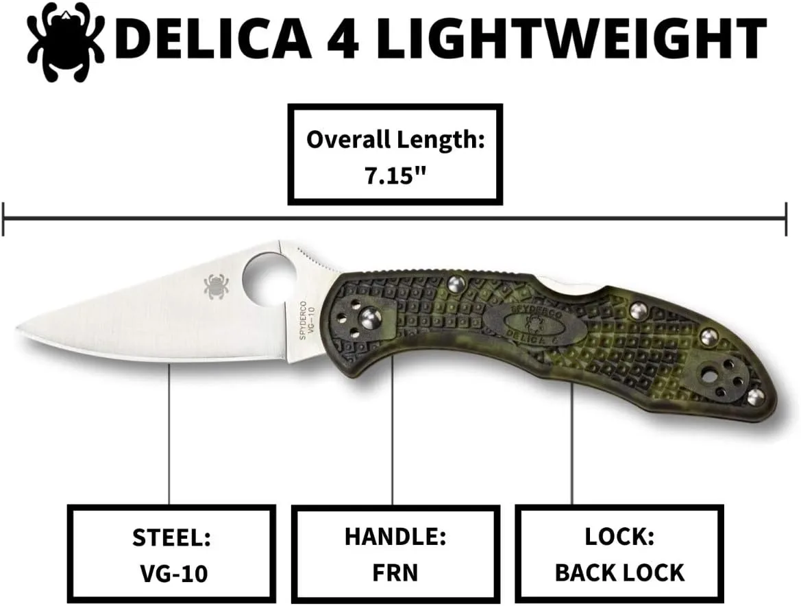 SPYDERCO Delica 4 Lightweight Signature Folding Knife with Flat-Ground VG-10 Blade and FRN Handle
