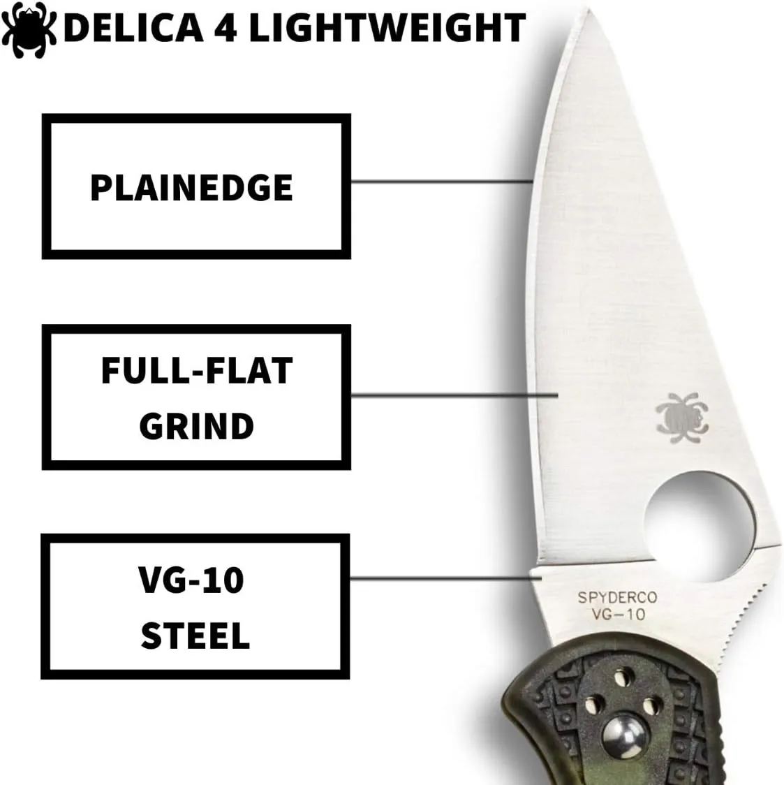 SPYDERCO Delica 4 Lightweight Signature Folding Knife with Flat-Ground VG-10 Blade and FRN Handle