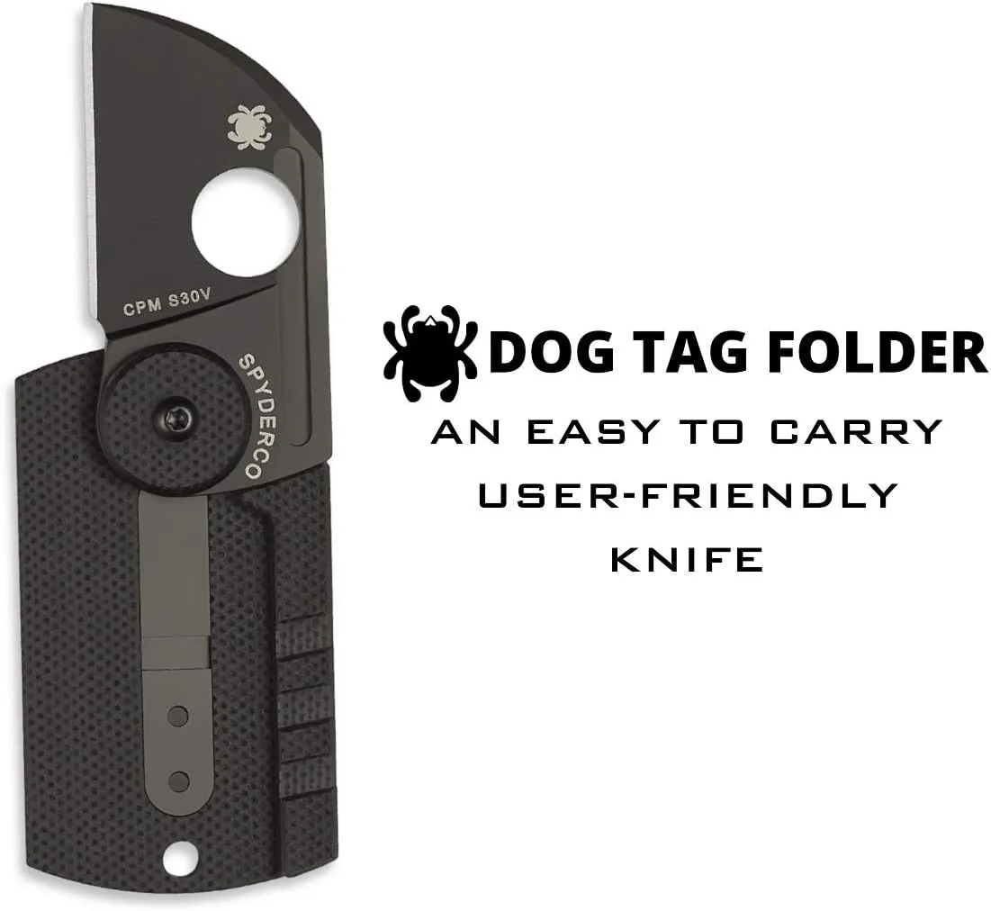 Spyderco Dog Tag Non-Locking Knife with 1.23" CPM S30V Steel Blade and Durable Black Carbon Fiber Handle - PlainEdge