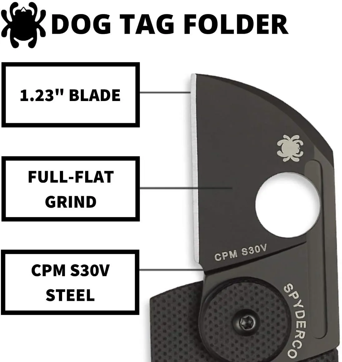Spyderco Dog Tag Non-Locking Knife with 1.23" CPM S30V Steel Blade and Durable Black Carbon Fiber Handle - PlainEdge