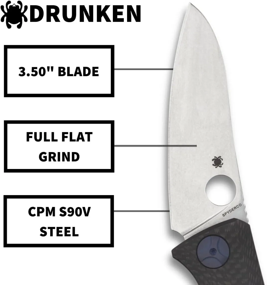 Spyderco Drunken Prestige Premium Knife with 3.50" CPM S90V Stainless Steel Blade and Black Titanium Carbon Fiber Handle