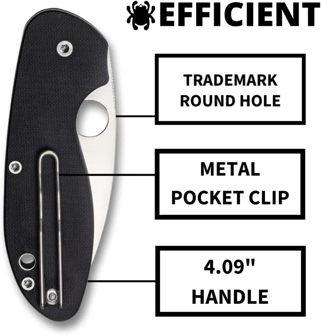 Spyderco Efficient Value Knife with 2.98" Stainless Steel Drop-Point Blade and Durable Black G-10 Handle - PlainEdge