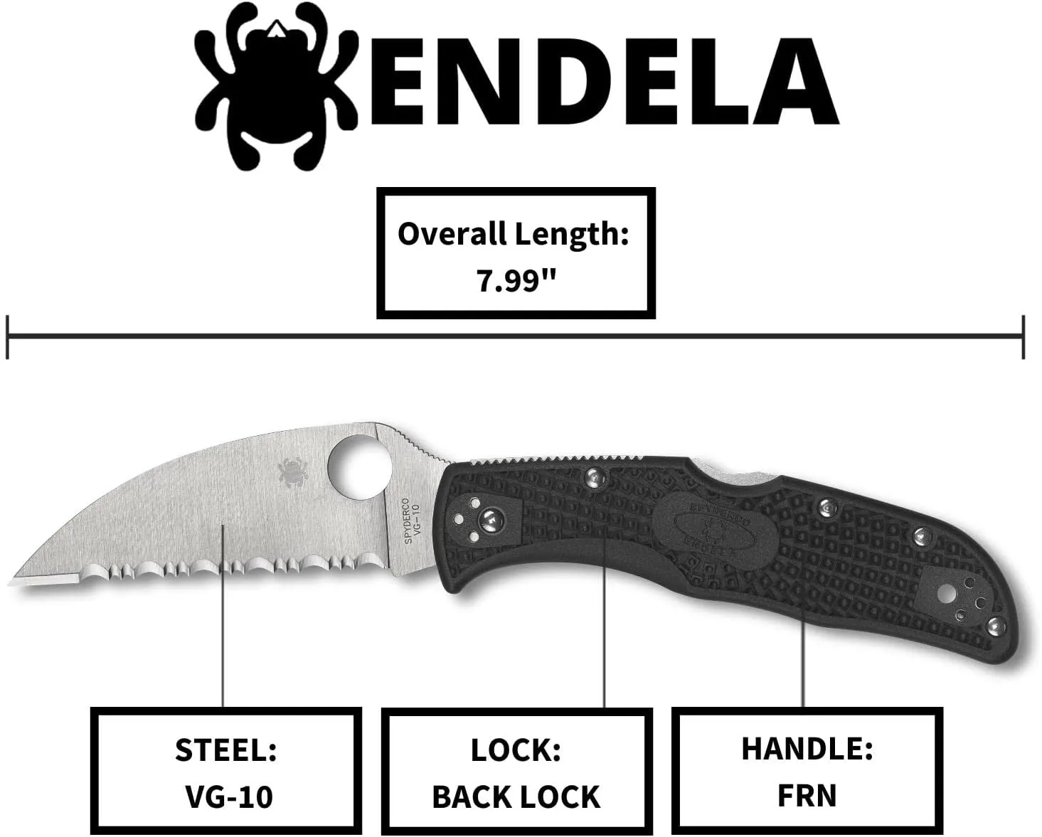Spyderco Endela Wharncliffe Lightweight Knife with VG-10 Stainless Steel Blade and FRN Handle - SpyderEdge - C243FSWCBK