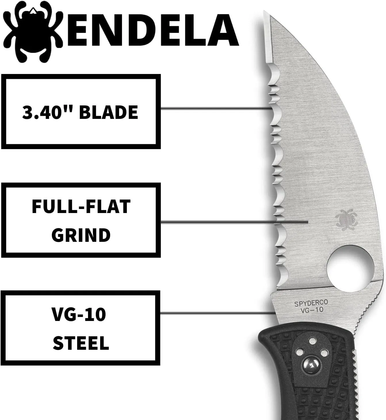 Spyderco Endela Wharncliffe Lightweight Knife with VG-10 Stainless Steel Blade and FRN Handle - SpyderEdge - C243FSWCBK