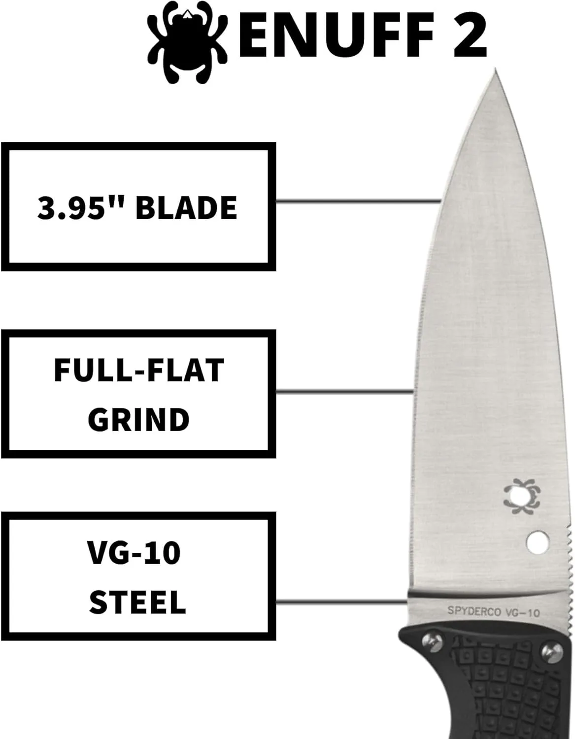 SPYDERCO Enuff 2 Fixed Blade Knife with FRN Handle and Polymer Sheath