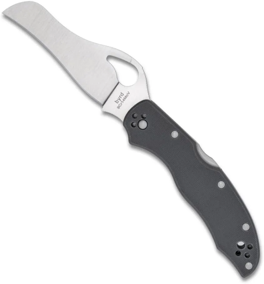 Spyderco Byrd Gooney Lockback Folding Pocket Knife with 9Cr14MoV Stainless Steel Blade and Gray G-10 Handle - PlainEdge