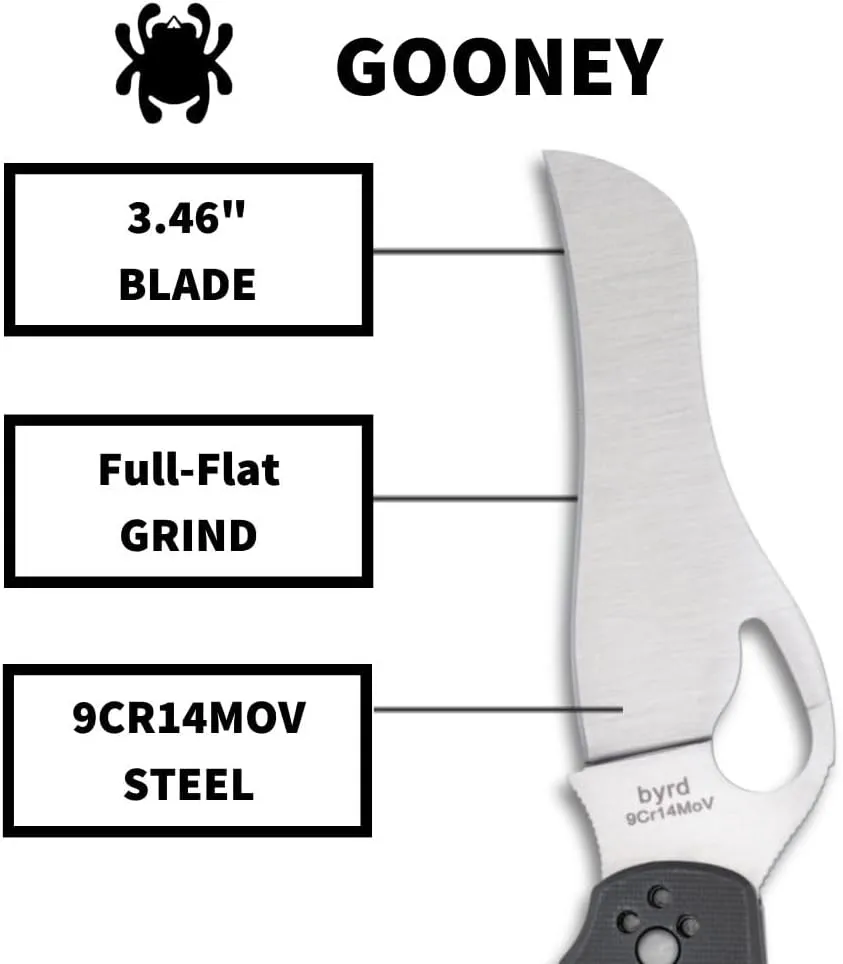 Spyderco Byrd Gooney Lockback Folding Pocket Knife with 9Cr14MoV Stainless Steel Blade and Gray G-10 Handle - PlainEdge