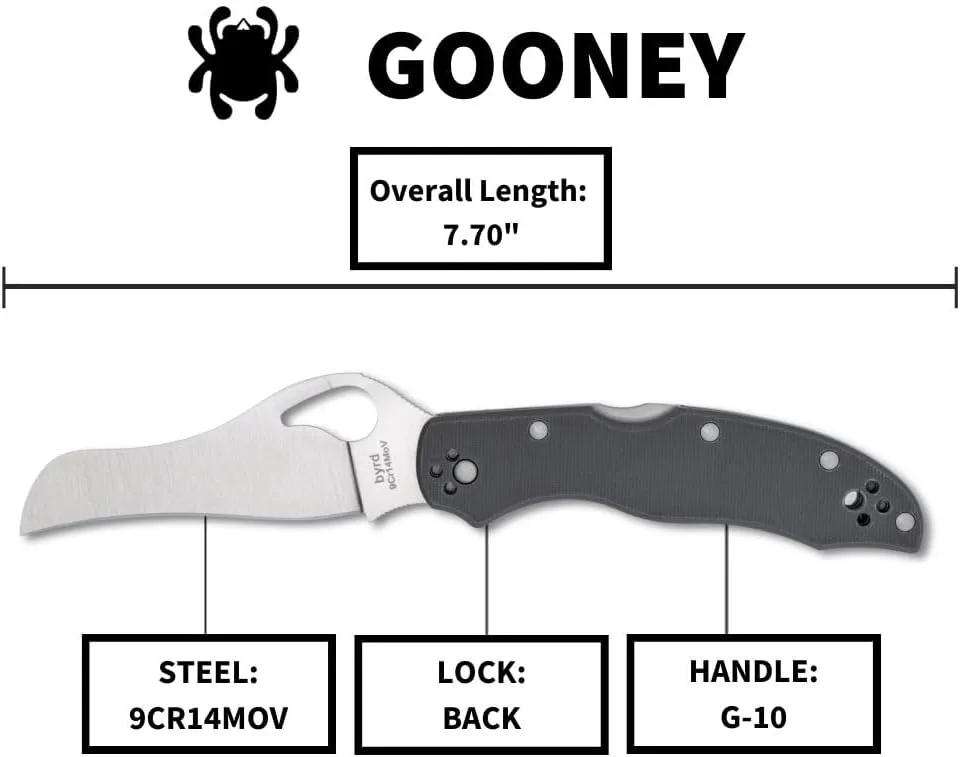 Spyderco Byrd Gooney Lockback Folding Pocket Knife with 9Cr14MoV Stainless Steel Blade and Gray G-10 Handle - PlainEdge