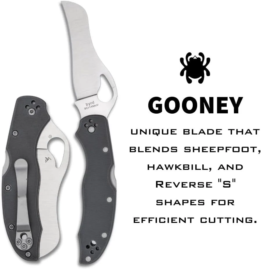 Spyderco Byrd Gooney Lockback Folding Pocket Knife with 9Cr14MoV Stainless Steel Blade and Gray G-10 Handle - PlainEdge