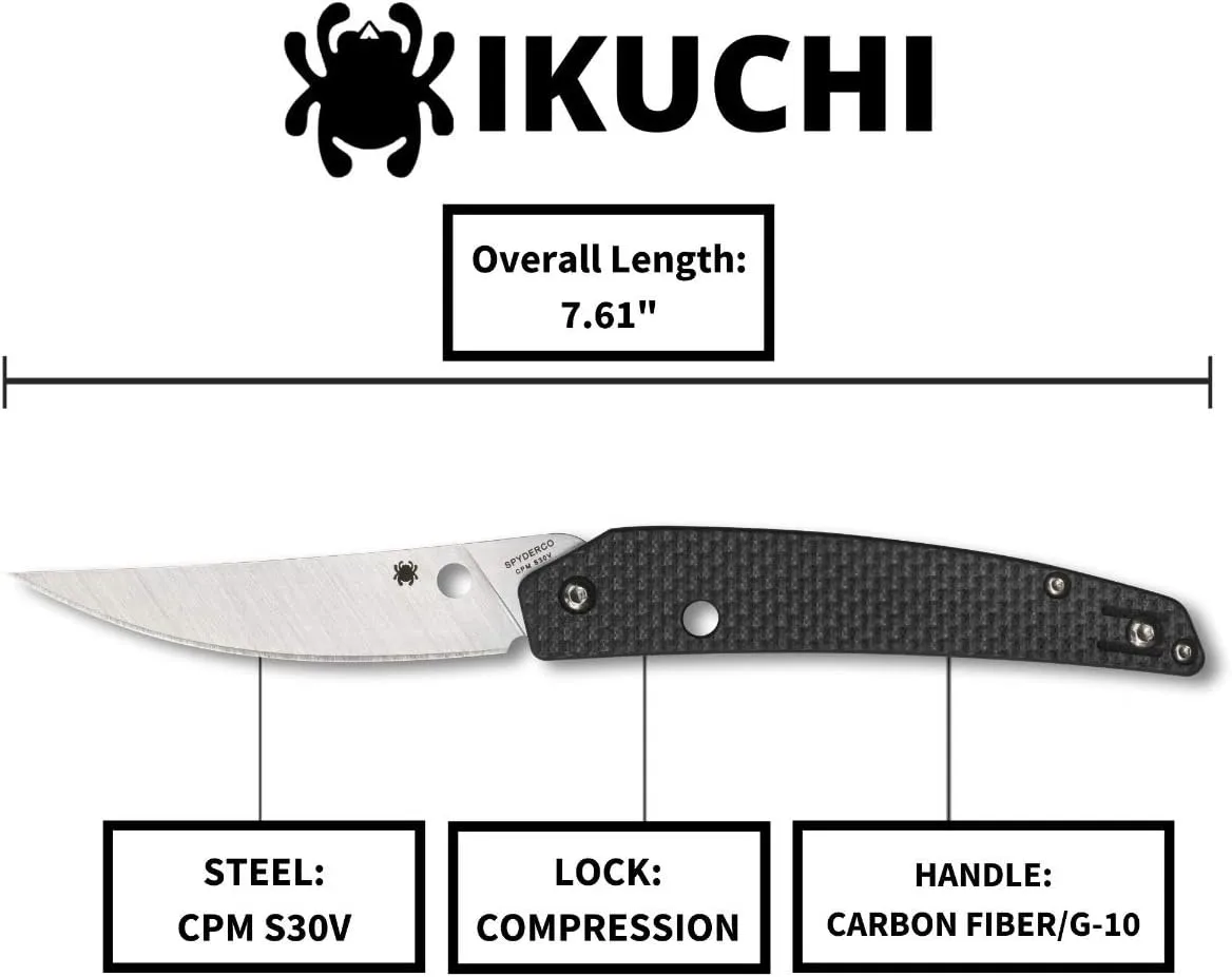Spyderco Ikuchi Flipper Folding Utility Pocket Knife with 3.26" CPM S30V Stainless Steel Blade and Carbon Fiber G-10