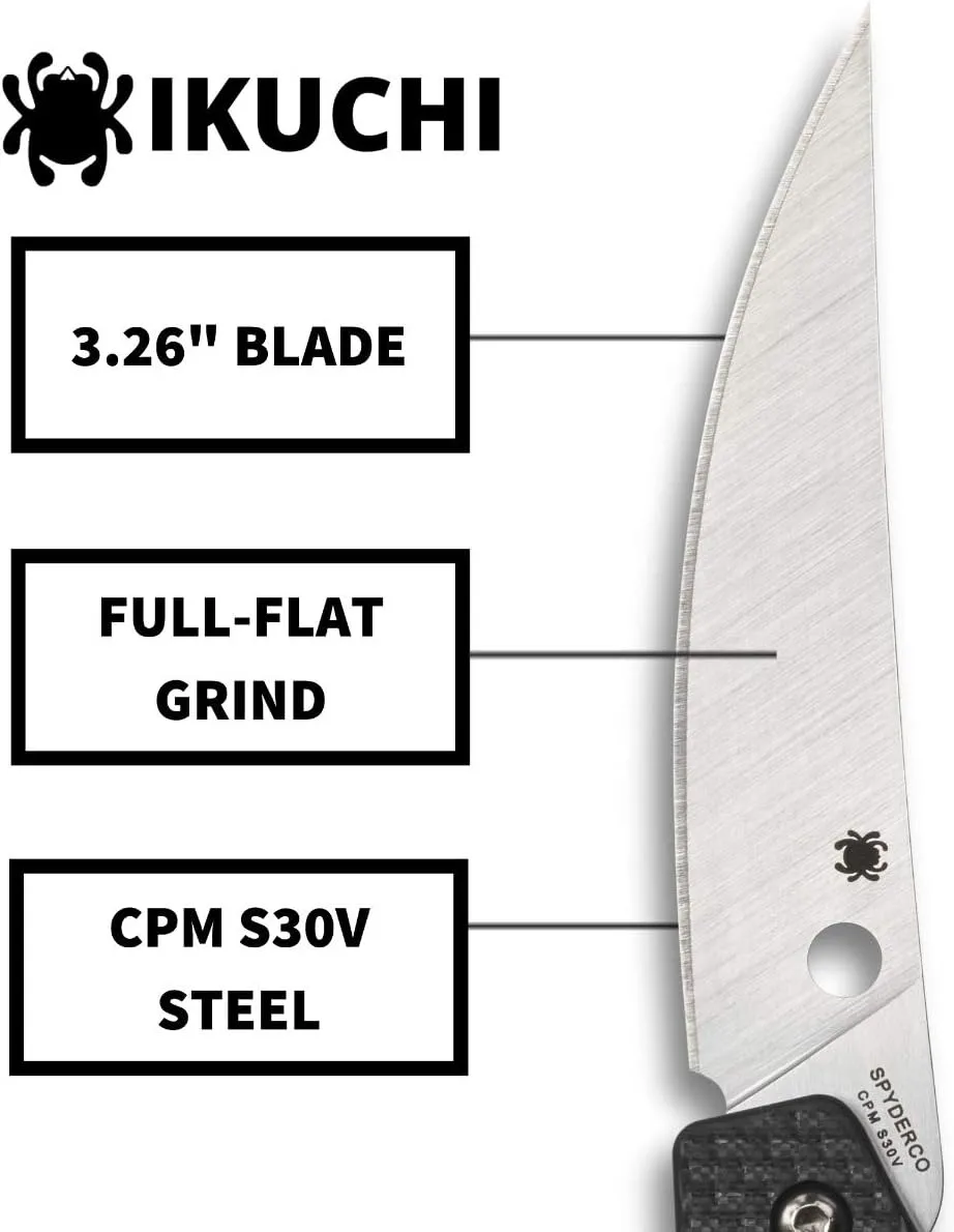 Spyderco Ikuchi Flipper Folding Utility Pocket Knife with 3.26" CPM S30V Stainless Steel Blade and Carbon Fiber G-10