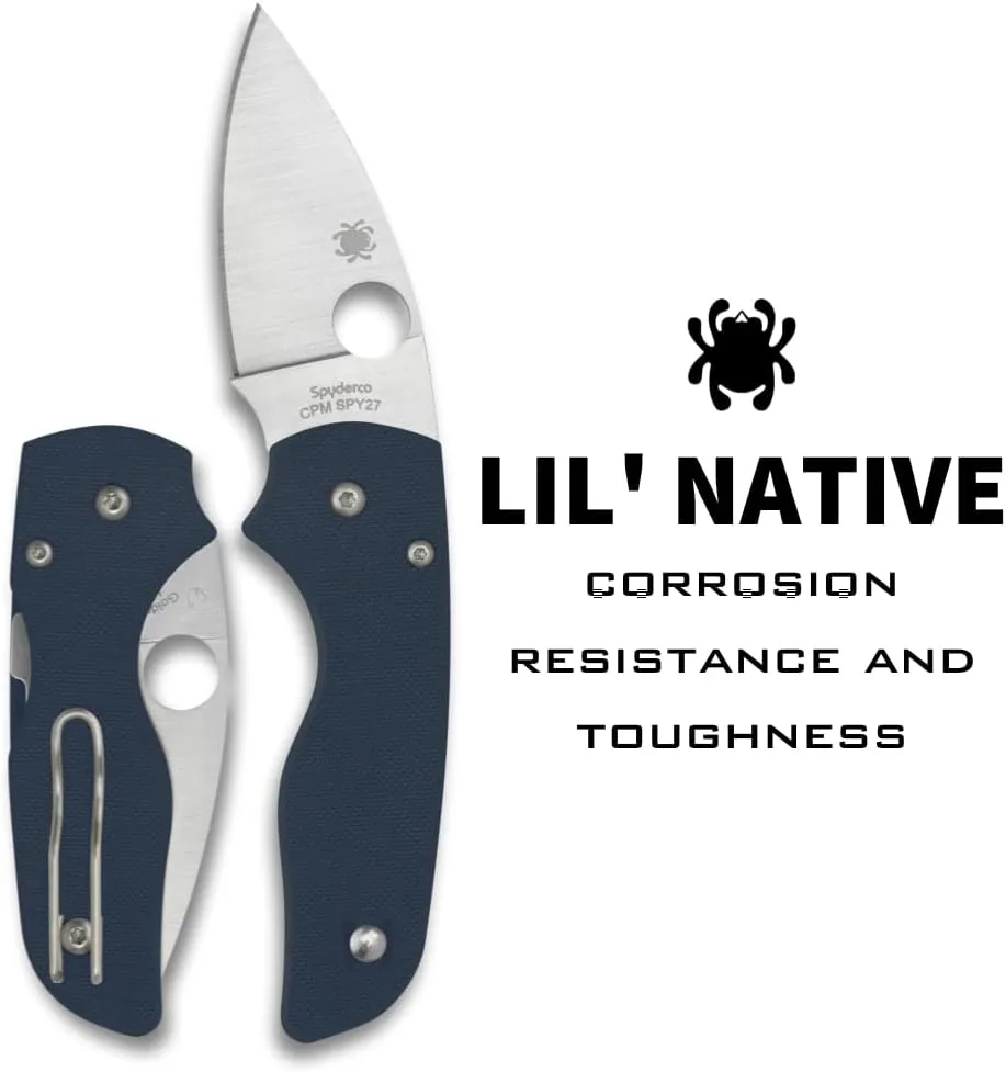 Spyderco Lil Native Folding Pocket Knife with 2.42 Inch CPM SPY27 Steel Blade and G-10 Handle - PlainEdge - C230GPCBL