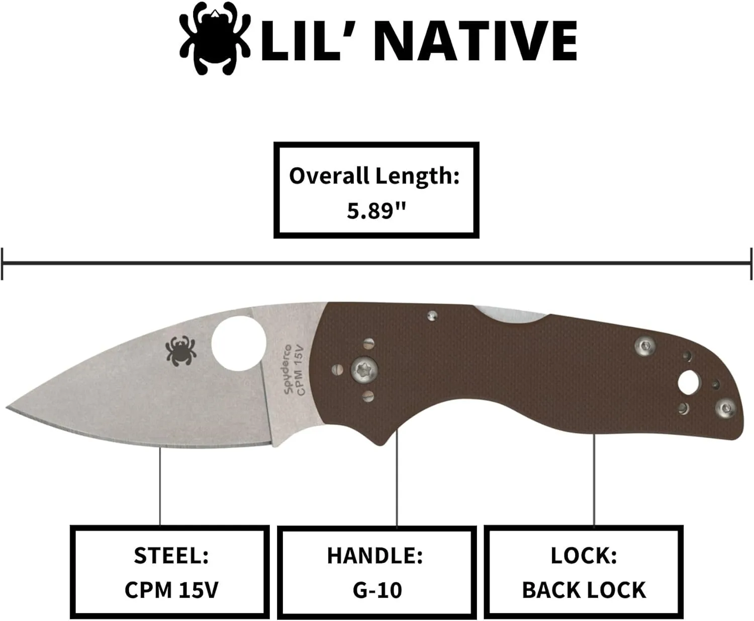 Spyderco Knives Lil' Native Mid Back Lock Sprint Run C230MBGPBN15V Brown G-10 and CPM 15V Steel Pocket Knife