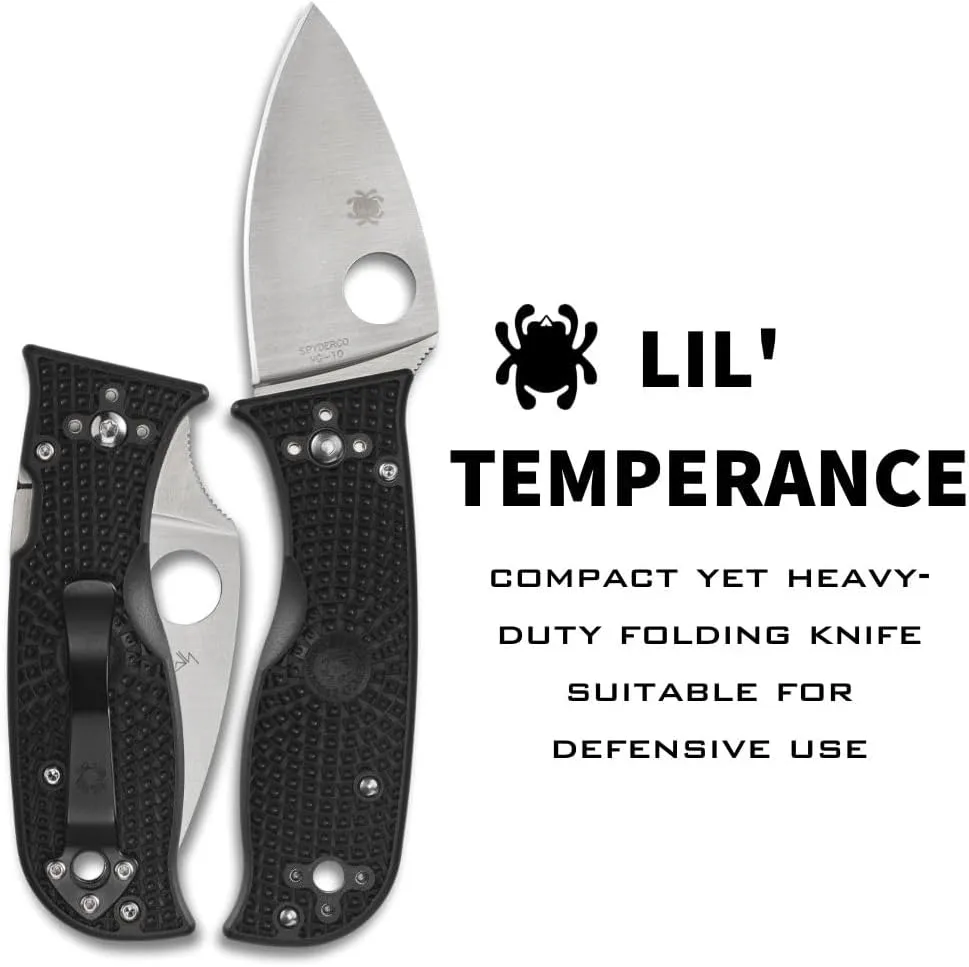 Spyderco Lil Temperance 3 Lightweight Folding Pocket Knife with VG-10 Steel and FRN Handle - PlainEdge - C69PBK3