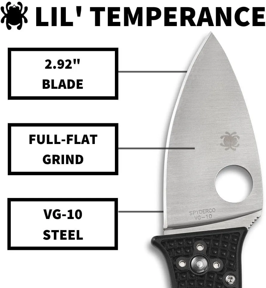 Spyderco Lil Temperance 3 Lightweight Folding Pocket Knife with VG-10 Steel and FRN Handle - PlainEdge - C69PBK3