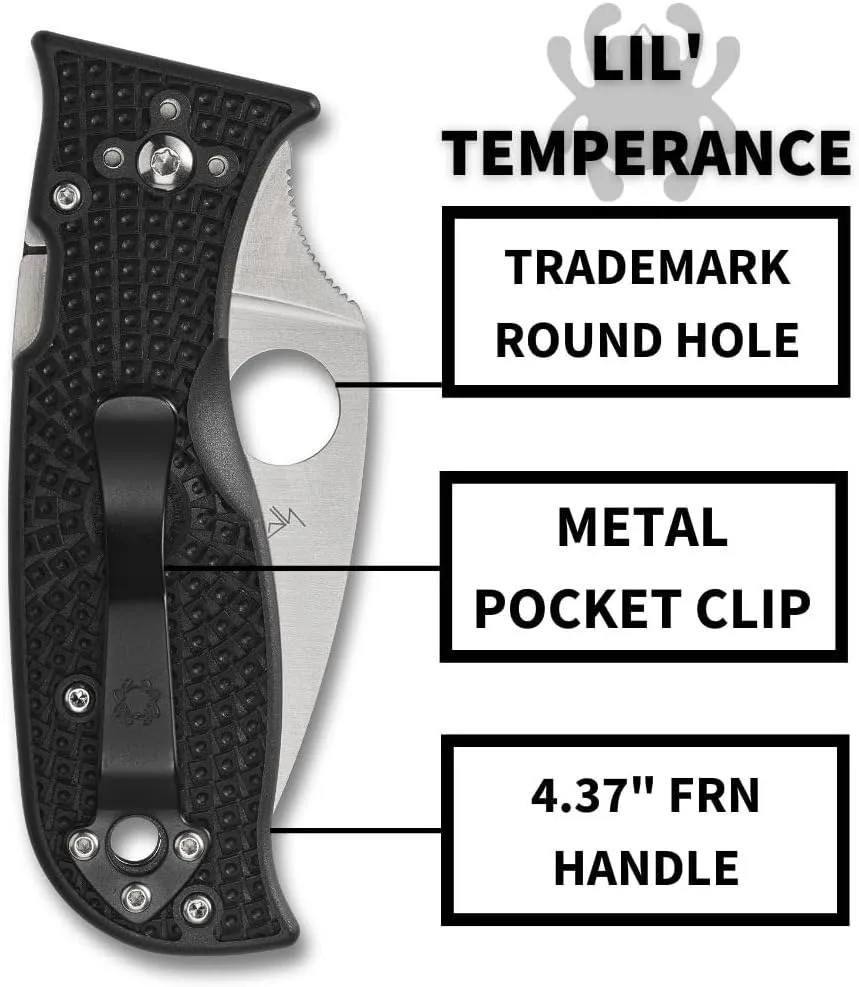 Spyderco Lil Temperance 3 Lightweight Folding Pocket Knife with VG-10 Steel and FRN Handle - PlainEdge - C69PBK3