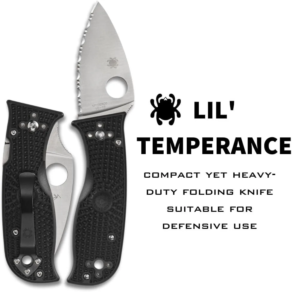 Spyderco Lil' Temperance 3 Lightweight Pocket Knife - SpyderEdge VG-10 Steel Blade with Bi-Directional Textured FRN Handle
