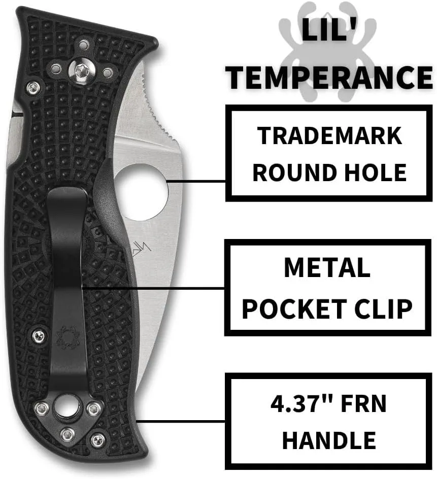Spyderco Lil' Temperance 3 Lightweight Pocket Knife - SpyderEdge VG-10 Steel Blade with Bi-Directional Textured FRN Handle