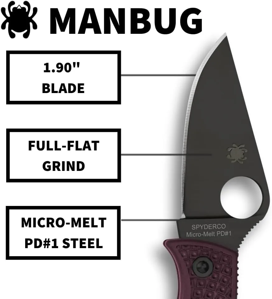 Spyderco Manbug Folding Pocket Knife with Micro-Melt PD#1 Steel Blade and FRN Handle - PlainEdge - MBBGBKP