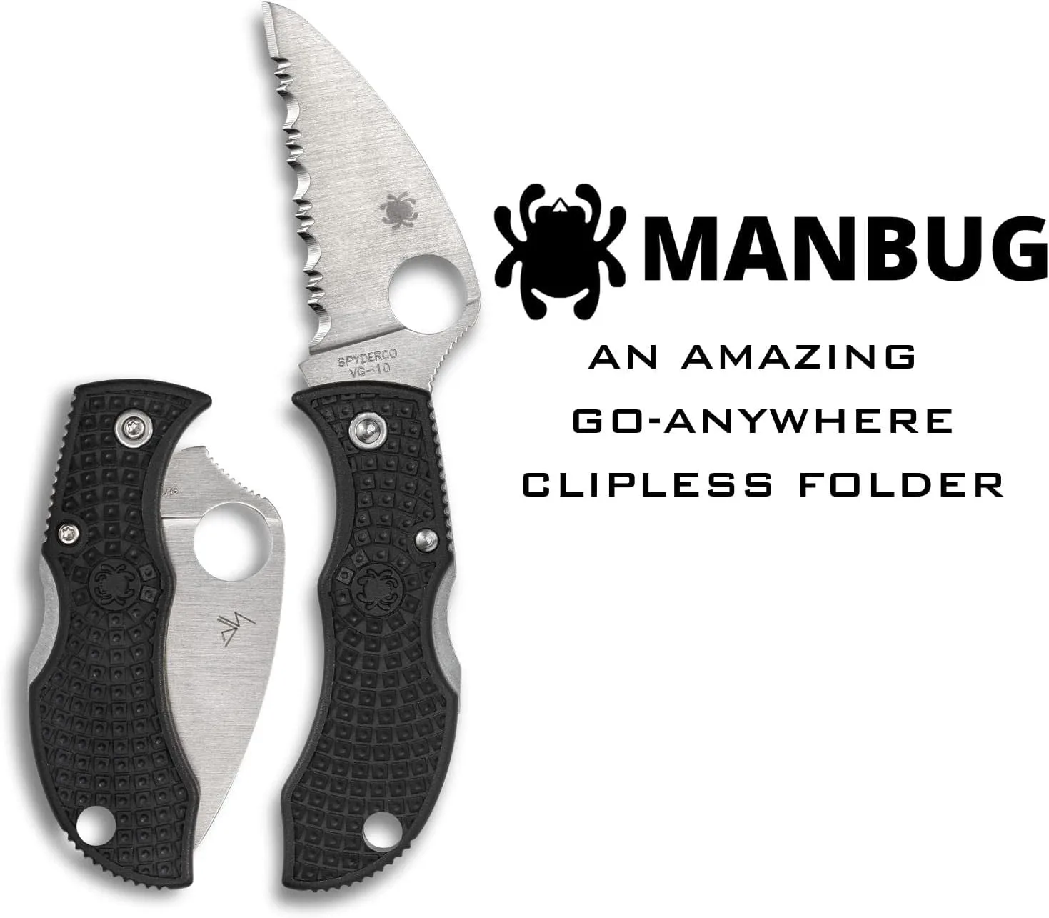 Spyderco Manbug Wharncliffe Folding Pocket Knife with 1.9" VG-10 Steel Blade and FRN Handle - EDC Knife for Men and Women