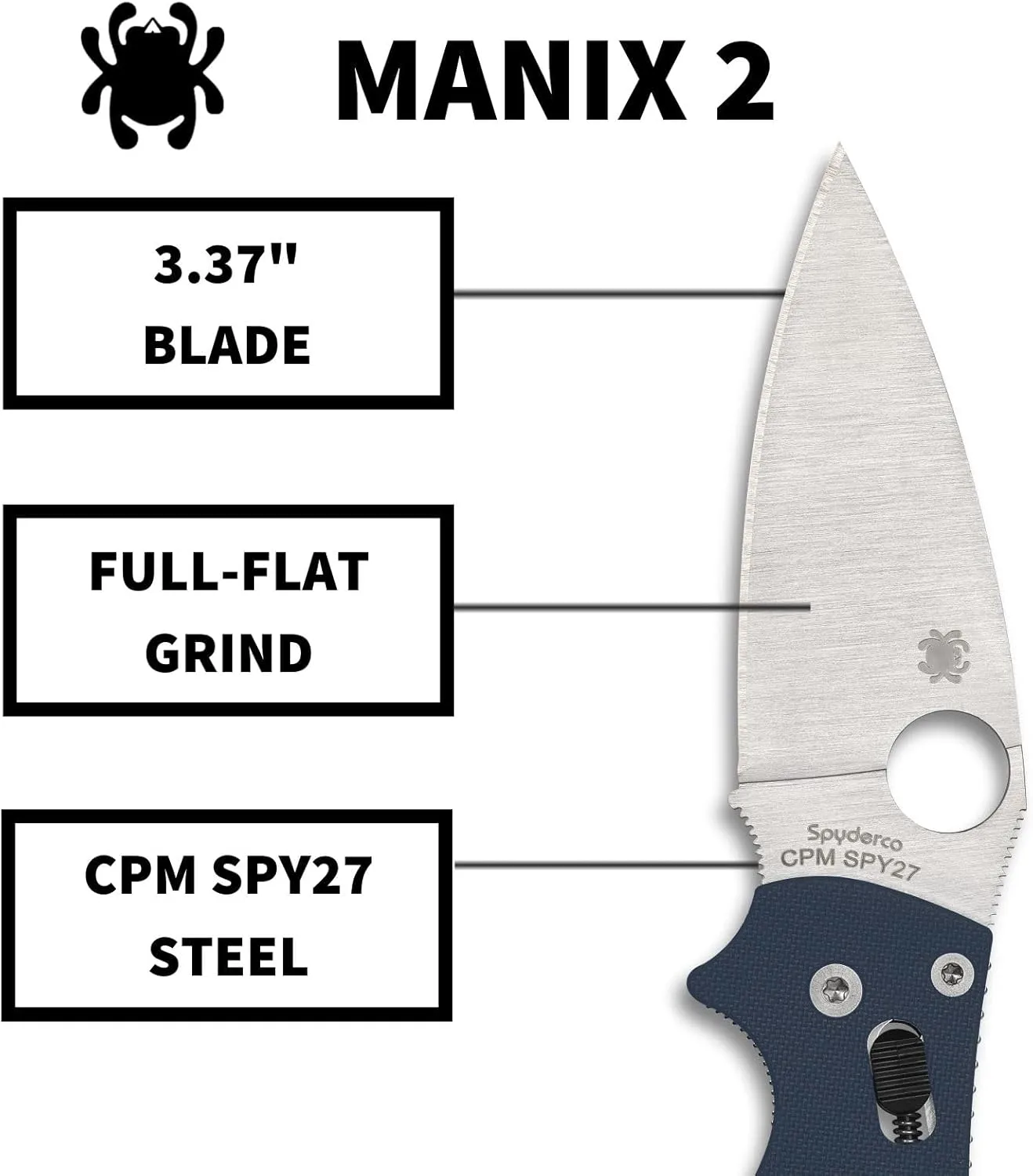 Spyderco Manix 2 Utility Folding Knife with 3.37 In CPM SPY27 Steel Blade and G-10 Handle - Everyday Carry - PlainEdge