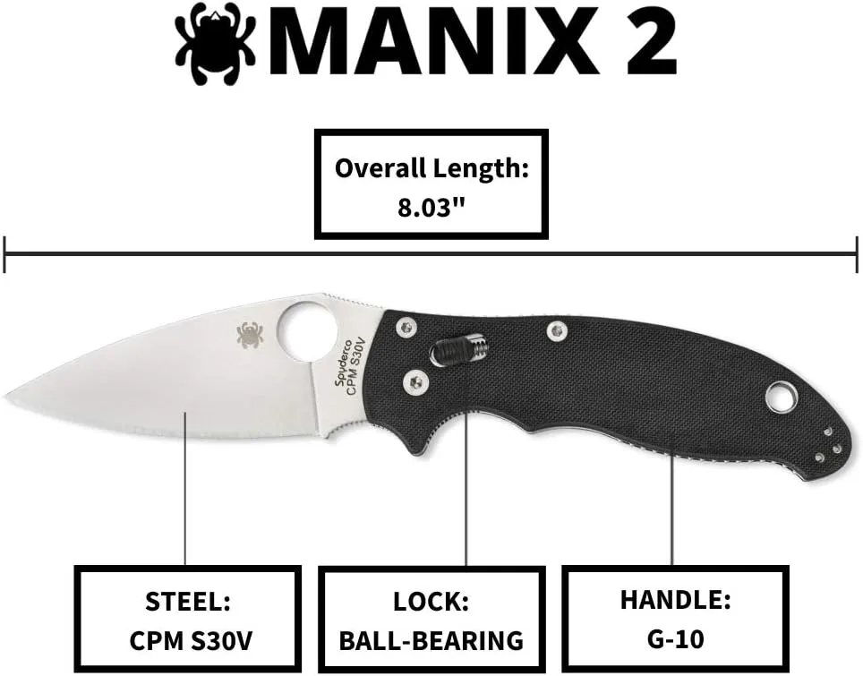 Spyderco Manix 2 Folding Knife with Ball Bearing Lock - PlainEdge