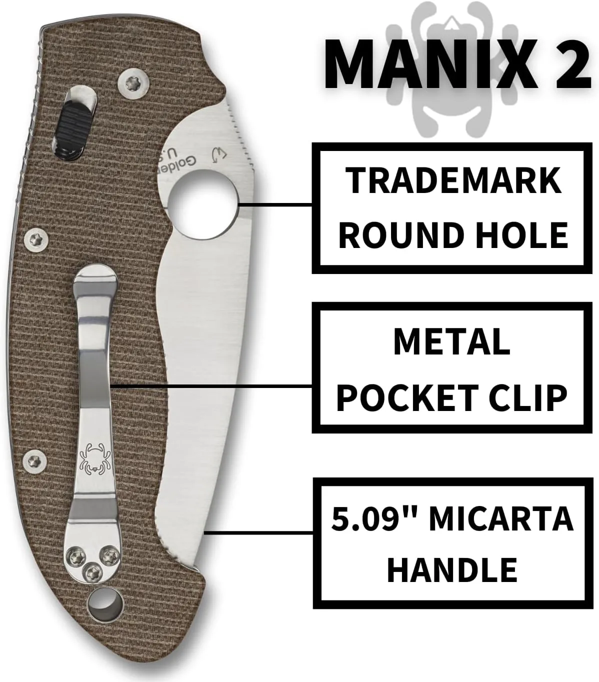 Spyderco Manix 2 XL Brown Canvas Micarta CPM Cru-Wear Folding Pocket Knife and Micarta Handle - PlainEdge - C95MPCW2