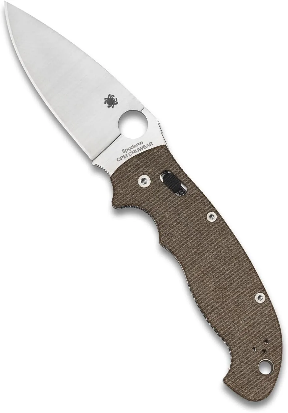 Spyderco Manix 2 XL Brown Canvas Micarta CPM Cru-Wear Folding Pocket Knife and Micarta Handle - PlainEdge - C95MPCW2