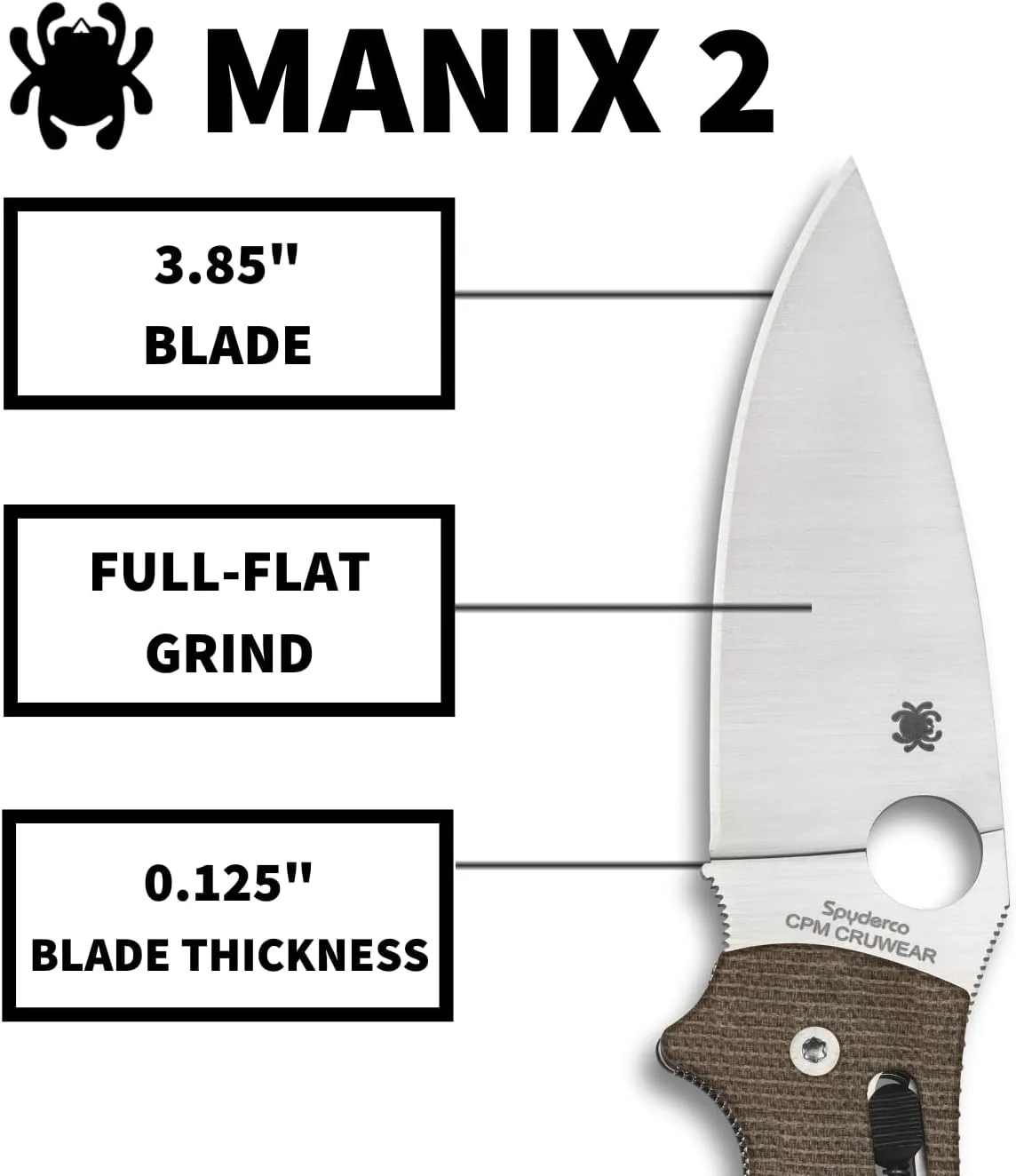 Spyderco Manix 2 XL Brown Canvas Micarta CPM Cru-Wear Folding Pocket Knife and Micarta Handle - PlainEdge - C95MPCW2