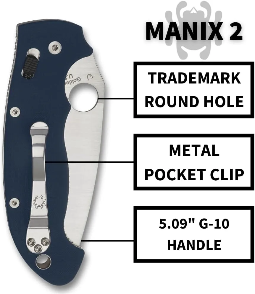 Spyderco Manix 2 XL Folding Knife, Cobalt Blue G-10 Handle - CPM-SPY27 Steel Satin Blade, 3.85 Inches Blade Length
