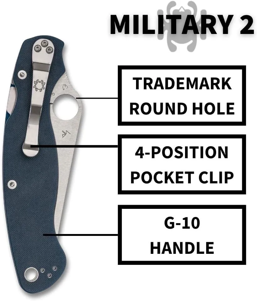 Spyderco Military 2 Folding Pocket Knife with 4 Inch CPM SPY27 Steel Blade and G-10 Handle - Everyday Carry - PlainEdge