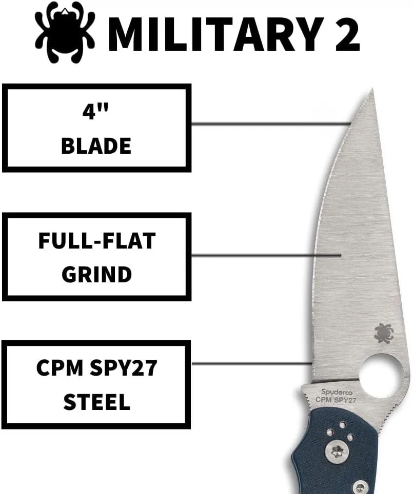 Spyderco Military 2 Folding Pocket Knife with 4 Inch CPM SPY27 Steel Blade and G-10 Handle - Everyday Carry - PlainEdge