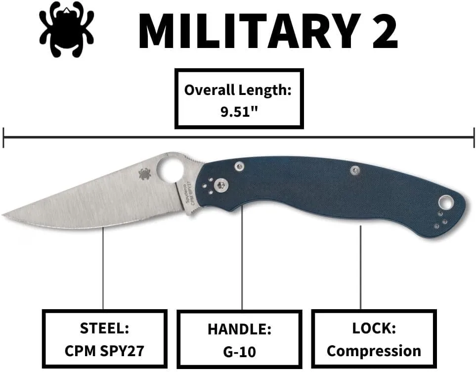 Spyderco Military 2 Folding Pocket Knife with 4 Inch CPM SPY27 Steel Blade and G-10 Handle - Everyday Carry - PlainEdge