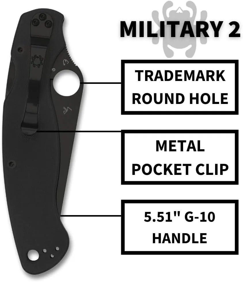 Spyderco Military 2 Folding Pocket Knife with 4 Inch Black CPM S30V Steel Blade and G-10 Handle - SpyderEdge - C36GSBK2