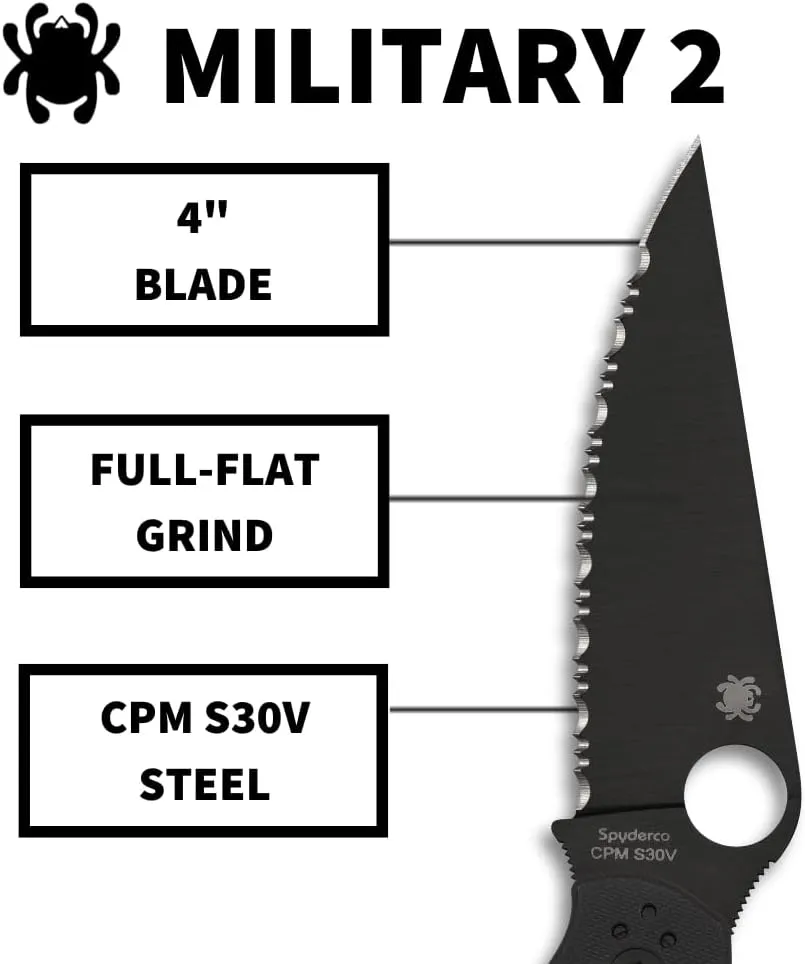 Spyderco Military 2 Folding Pocket Knife with 4 Inch Black CPM S30V Steel Blade and G-10 Handle - SpyderEdge - C36GSBK2