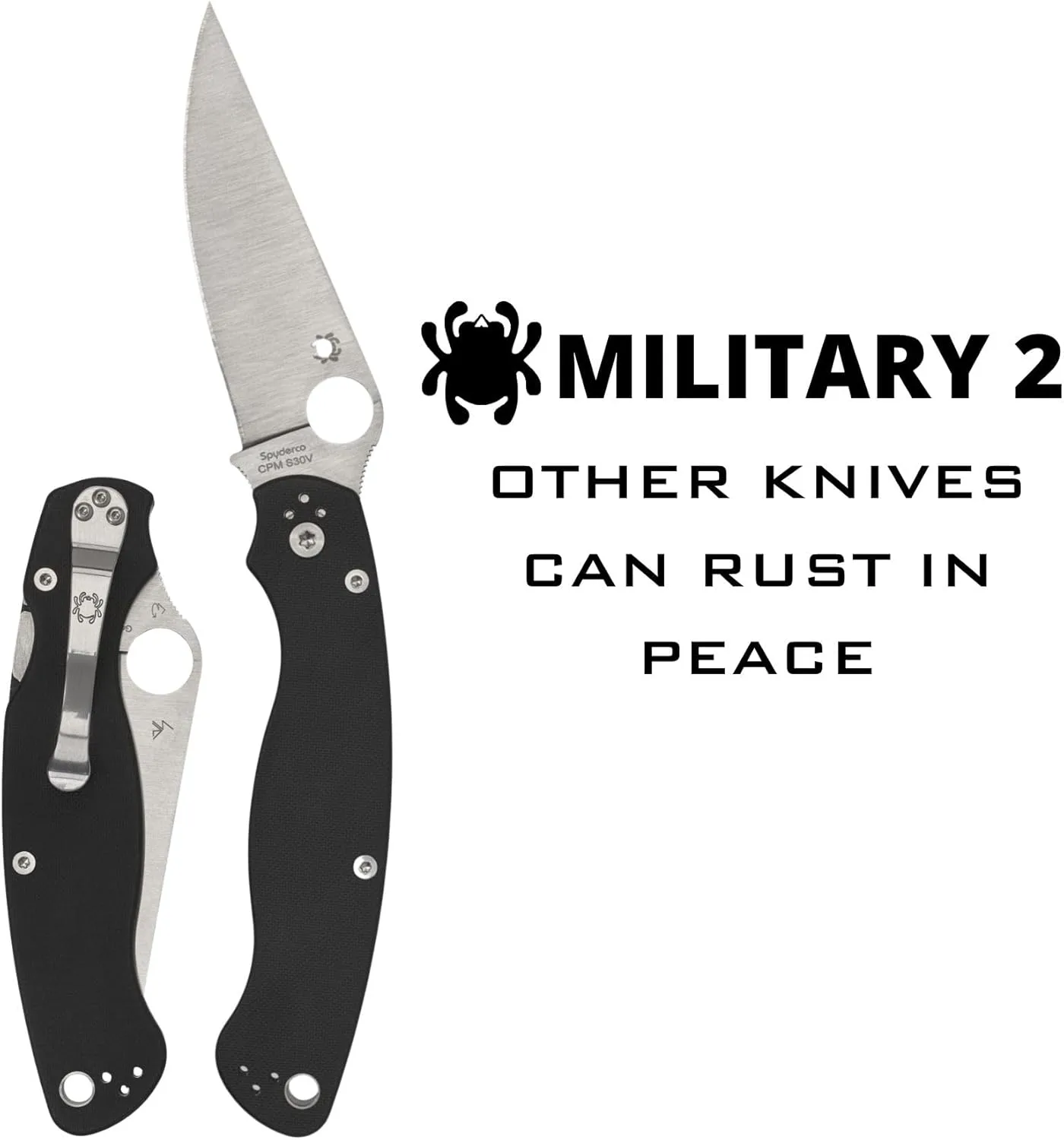 Spyderco Military 2 Folding Knife with 4-inch CPM S30V Steel Blade - Compact & G-10 Handle - Everyday Carry - PlainEdge