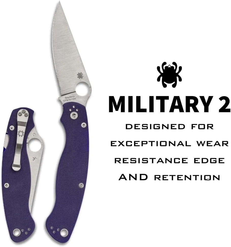 Spyderco Knives Military 2 Compression Lock C36GPDBL2 Blue G10 CPM-S110V Stainless Pocket Knife
