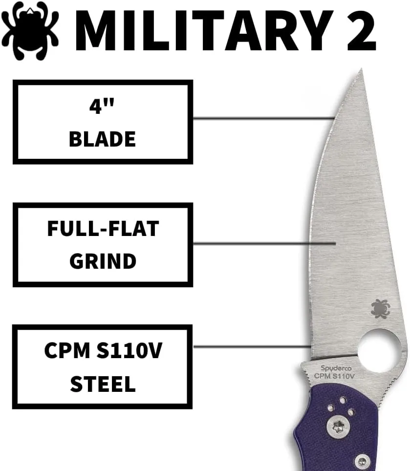 Spyderco Knives Military 2 Compression Lock C36GPDBL2 Blue G10 CPM-S110V Stainless Pocket Knife