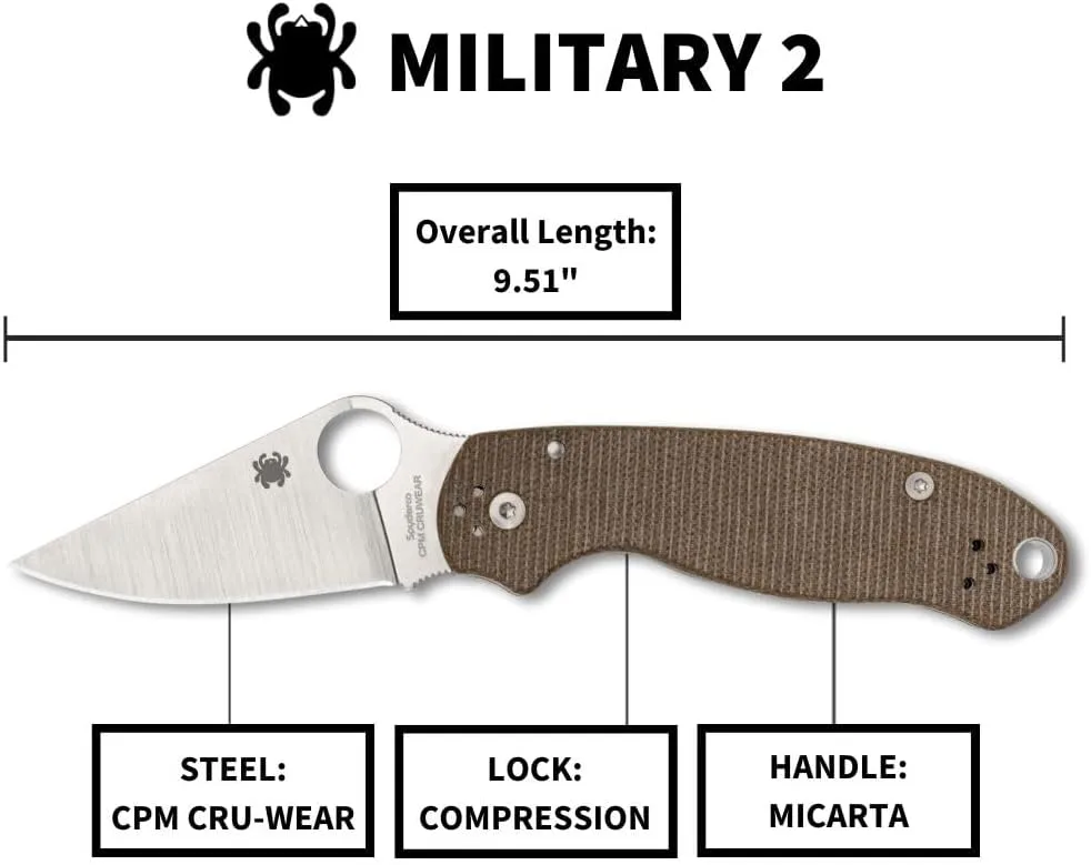 Spyderco Military 2 Folding Utility Pocket Knife - Ideal for Everyday Carry and Outdoor Adventures - G10 Handle, PlainEdge